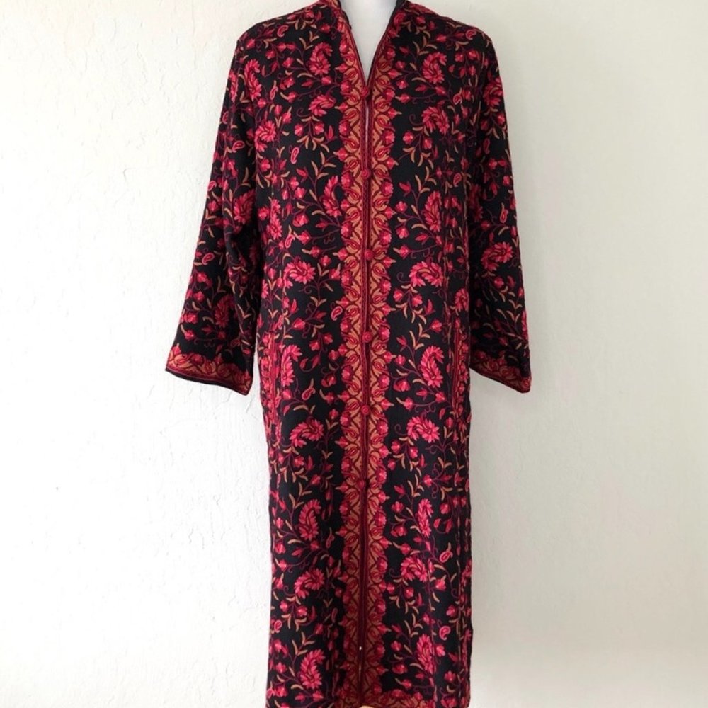 Beautiful Embroidered Long Kashmiri Floral Paisley Coat